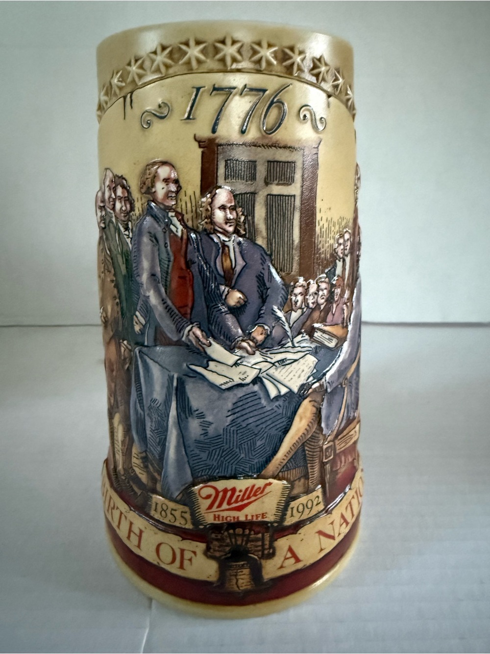1776 Commemorative Ceramic Stein - Cream and Blue